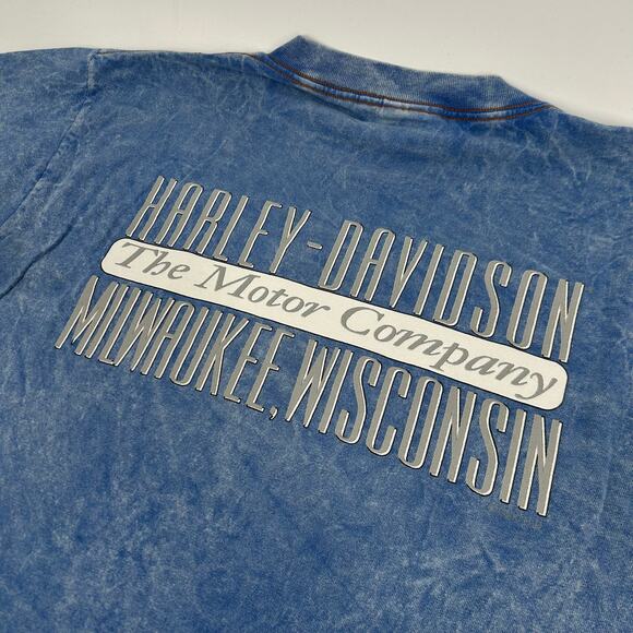 VTG y2k 2000 Men's Blue Acid Wash Harley Davidson Motorcycles Graphic T Shirt~ M - Picture 7 of 8
